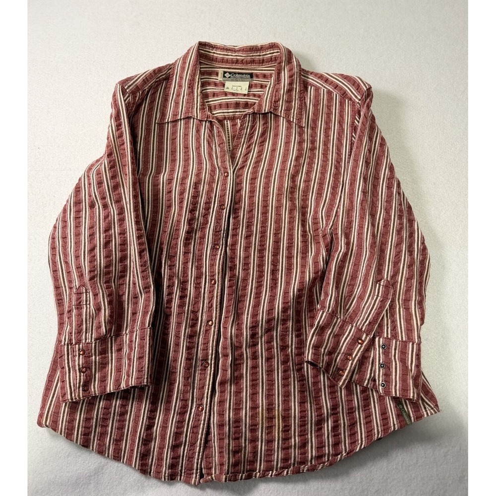 Vintage Columbia Red Button Up Shirt Red Button Design Size XL Hiking